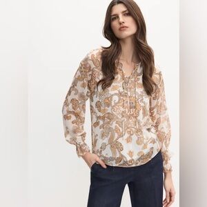 ◾️Melanie Lyne Paisley Boho Long Sleeve Double Tie Bust Blouse